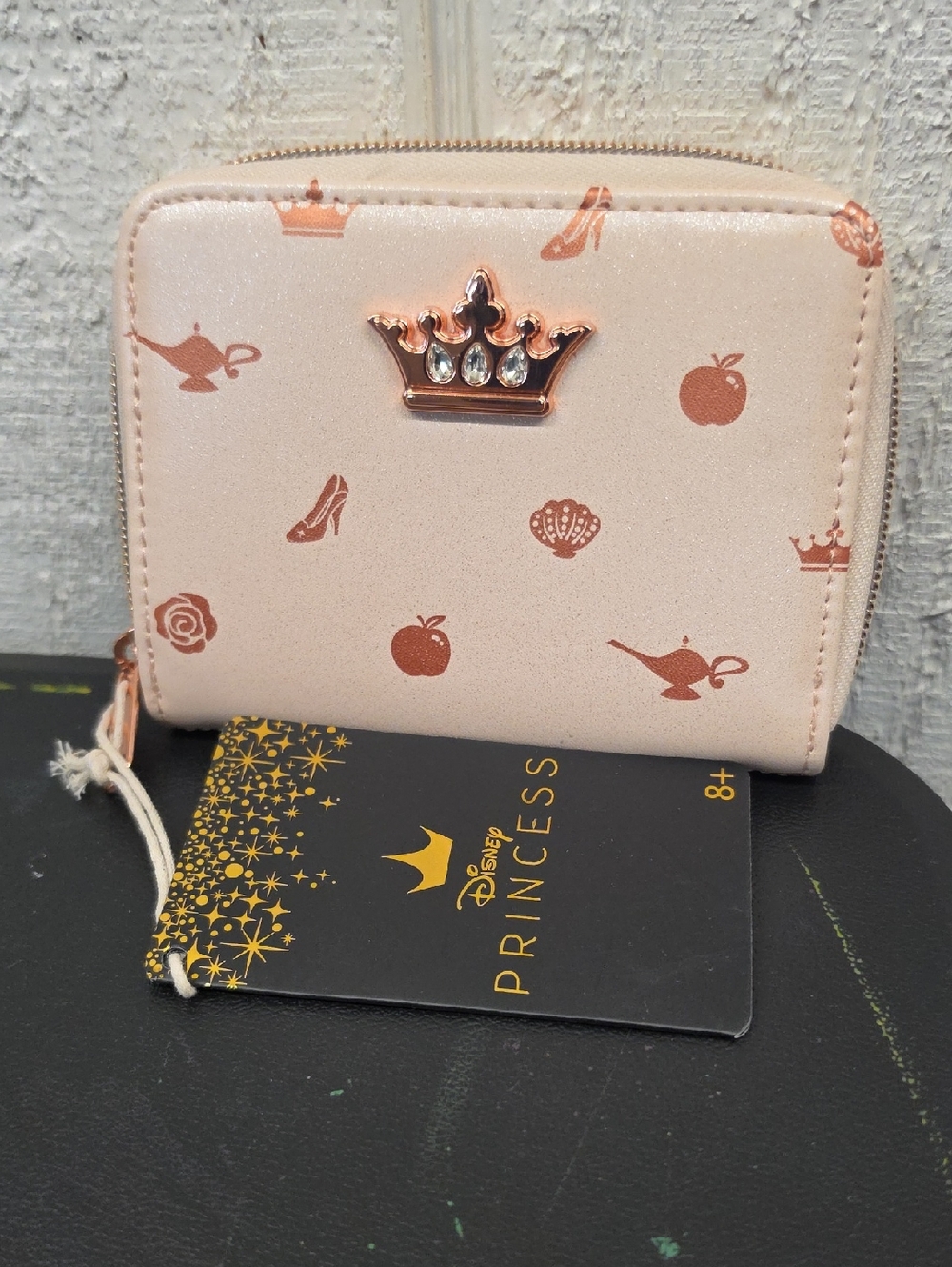 Disney Princess Rose Gold and Blush Crown Zip Wallet for Kids